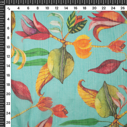 Vintage Floral Leaf  Digital Print Bemberg Chiffon Fabric