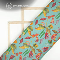 Vintage Floral Leaf  Digital Print Bemberg Chiffon Fabric