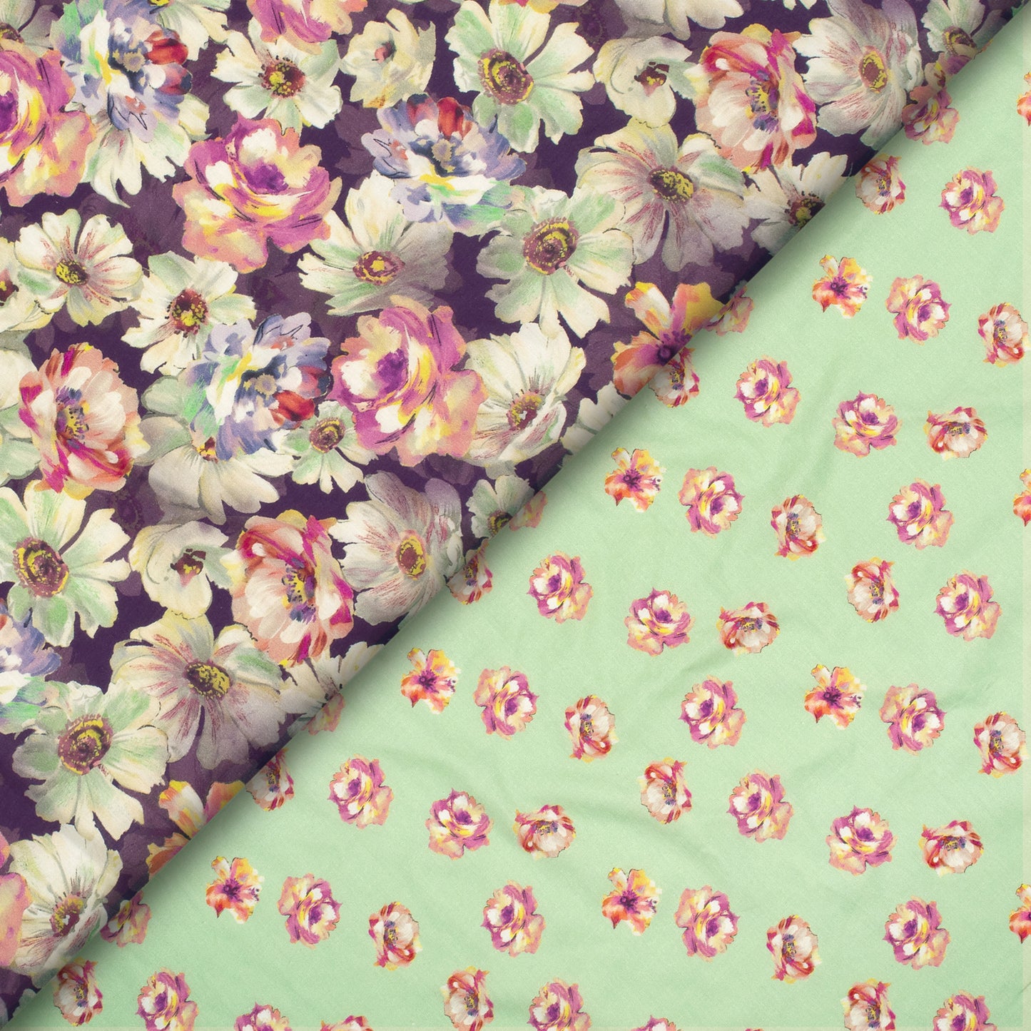 New Abstract Floral On Dark Eggplant Digital Print Cotton Cambric Fabric