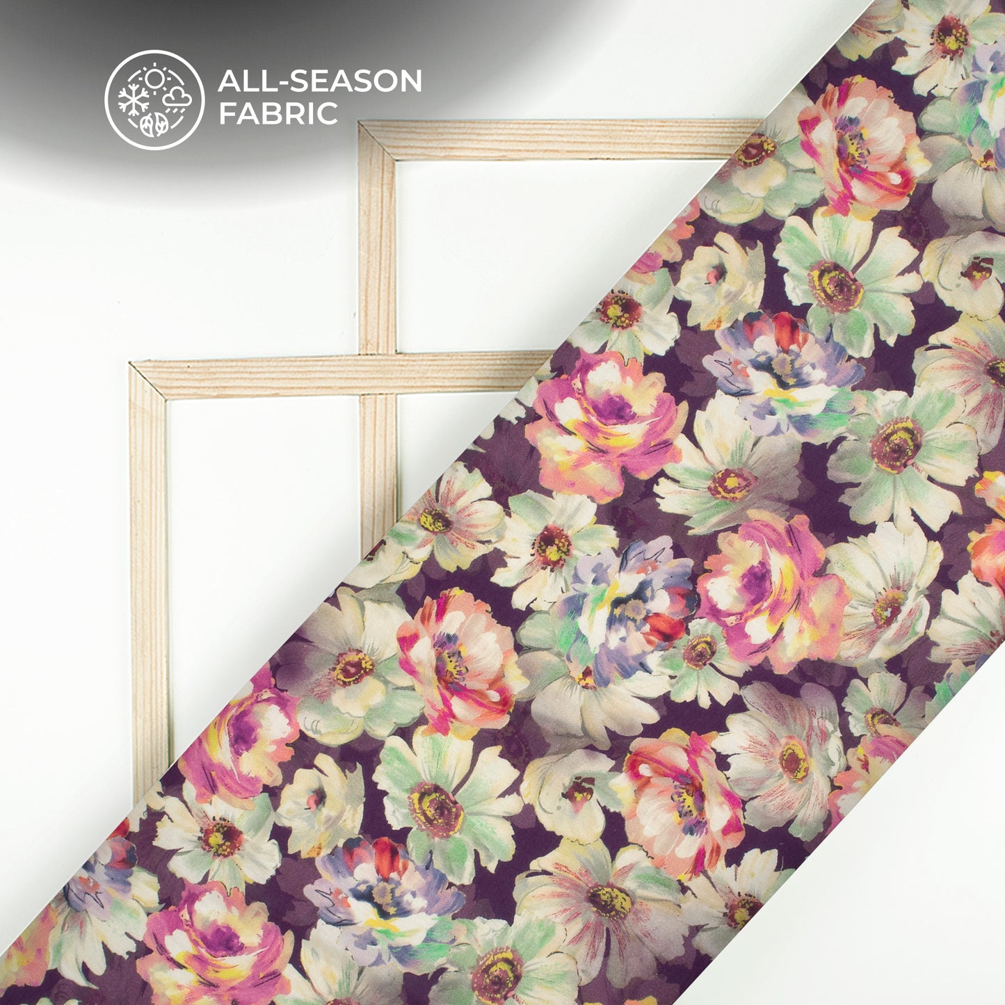 New Abstract Floral On Dark Eggplant Digital Print Cotton Cambric Fabric