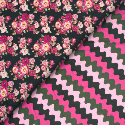 Gulabo Desing On Black Digital Print Cotton Cambric Fabric