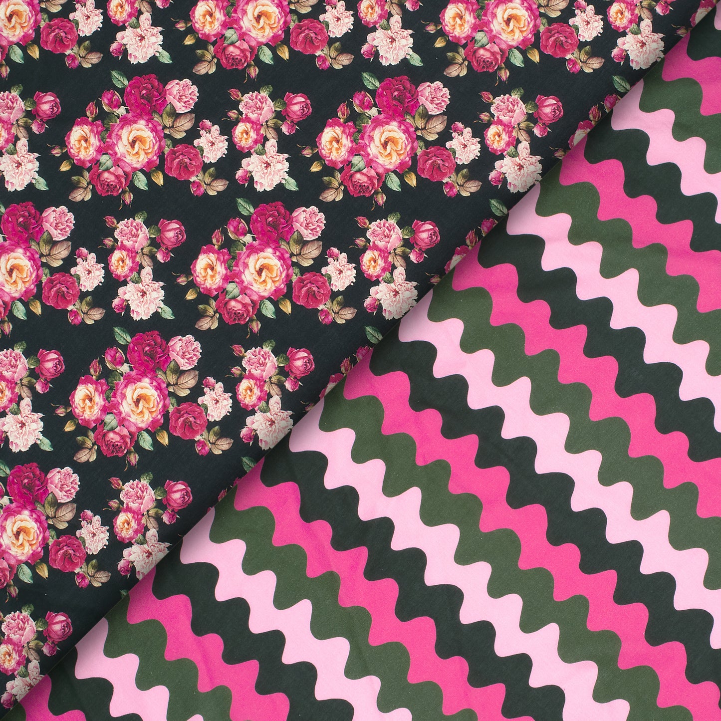Attractive Magenta Pink And Black Gota Patti Digital Print Cotton Cambric Fabric
