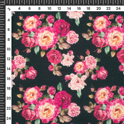 Gulabo Desing On Black Digital Print Cotton Cambric Fabric