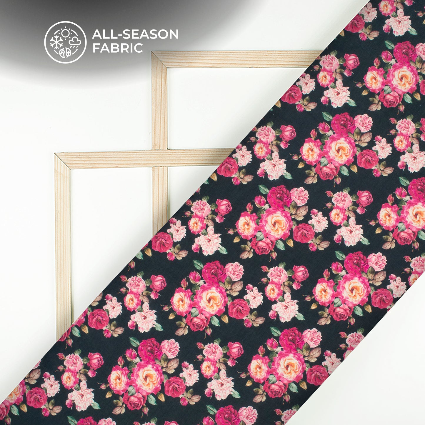 Gulabo Desing On Black Digital Print Cotton Cambric Fabric