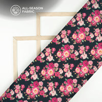 Gulabo Desing On Black Digital Print Cotton Cambric Fabric