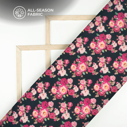 Gulabo Desing On Black Digital Print Cotton Cambric Fabric