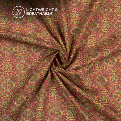 Brown Paisley Floral Digital Print Cotton Cambric Fabric