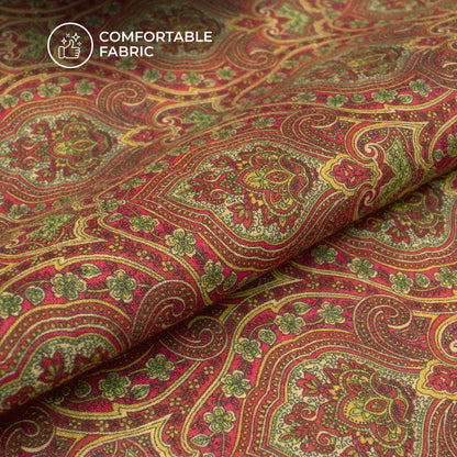 Brown Paisley Floral Digital Print Cotton Cambric Fabric