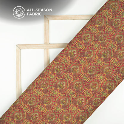 Brown Paisley Floral Digital Print Cotton Cambric Fabric
