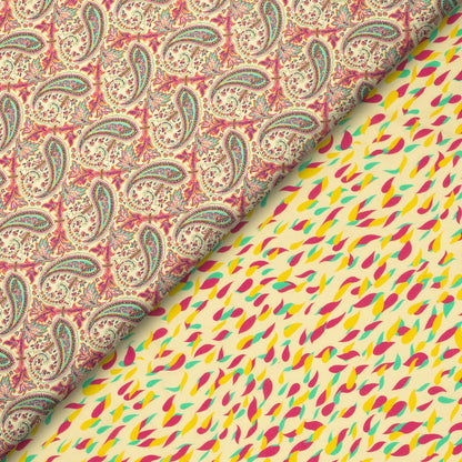 Pink Sleeve And Paisley On Cream Digital Print Cotton Cambric Fabric