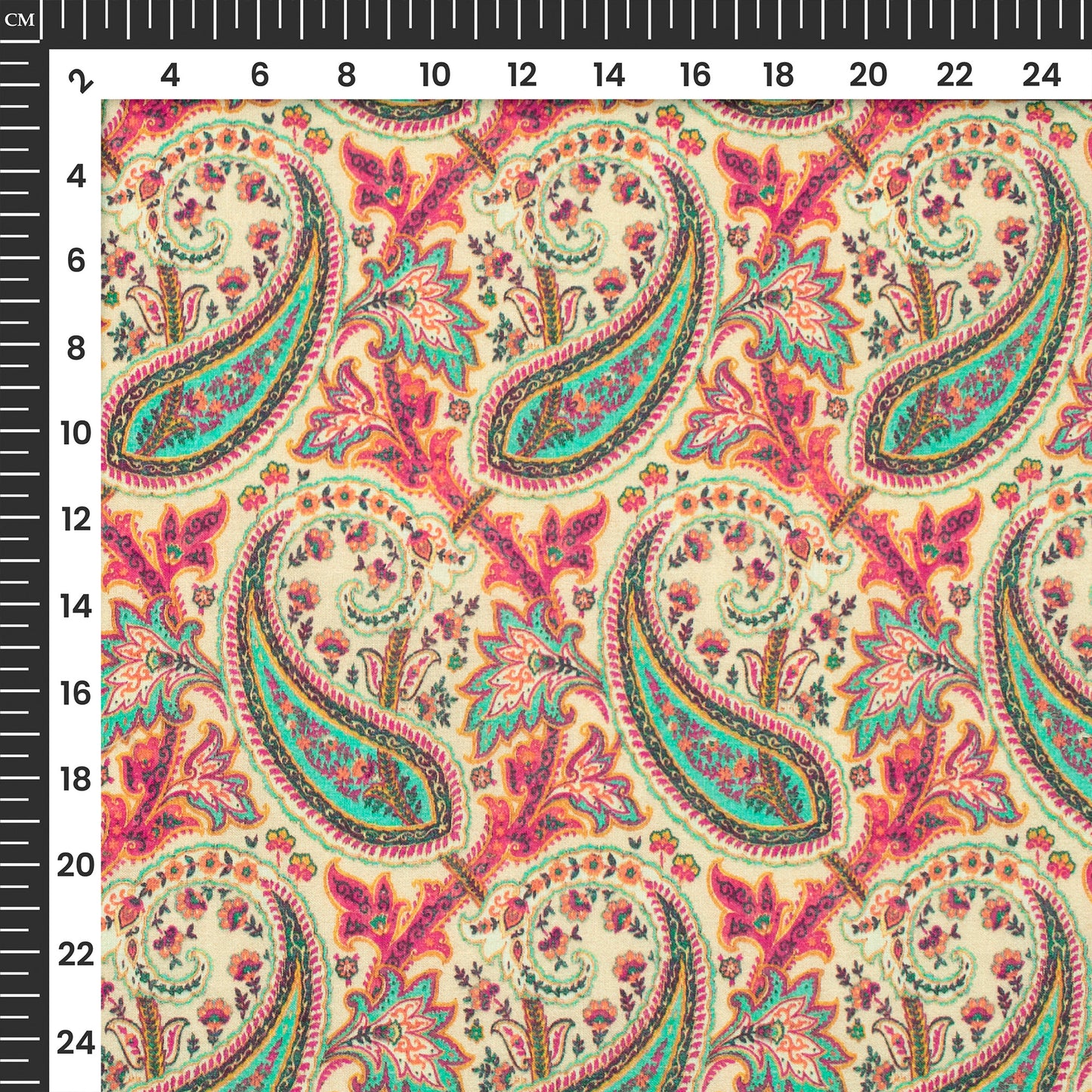 Pink Sleeve And Paisley On Cream Digital Print Cotton Cambric Fabric