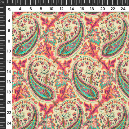 Pink Sleeve And Paisley On Cream Digital Print Cotton Cambric Fabric