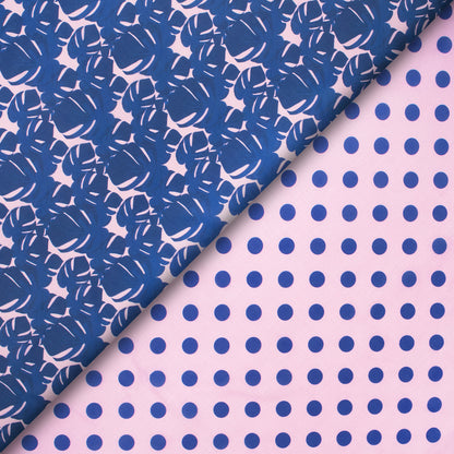 Dark Blue Polka Dots on Pastel Pink Digital Print Poly Linen Slub Fabric