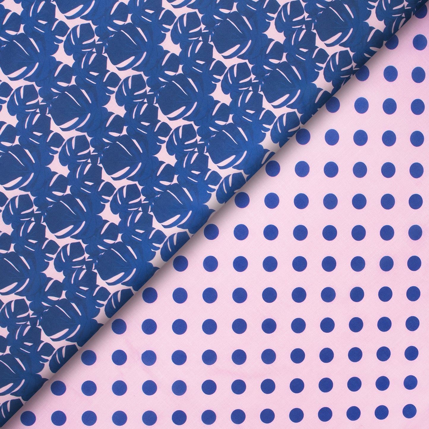 Dark Blue Leaves Digital Print Poly Linen Slub Fabric