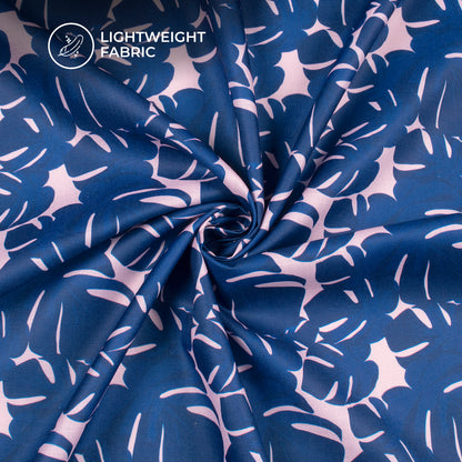 Dark Blue Leaves Digital Print Poly Linen Slub Fabric