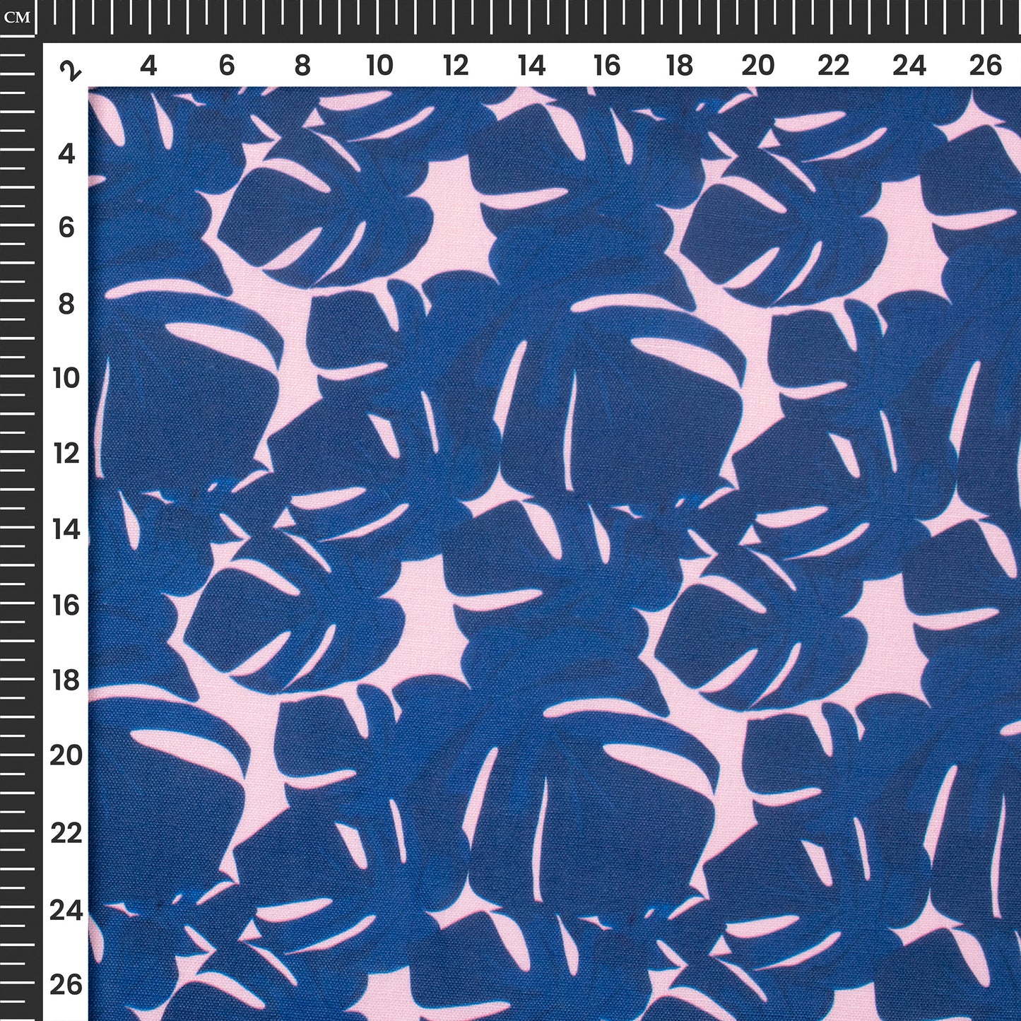 Dark Blue Leaves Digital Print Poly Linen Slub Fabric