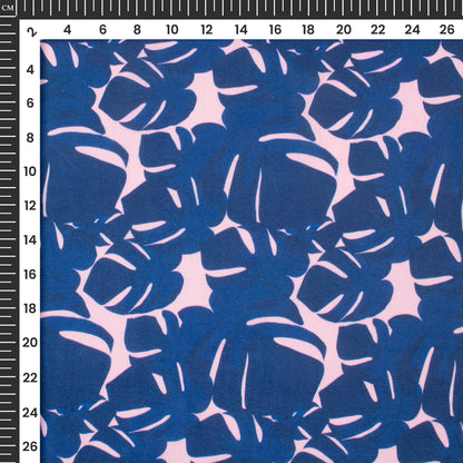Dark Blue Leaves Digital Print Poly Linen Slub Fabric