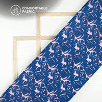 Dark Blue Leaves Digital Print Poly Linen Slub Fabric