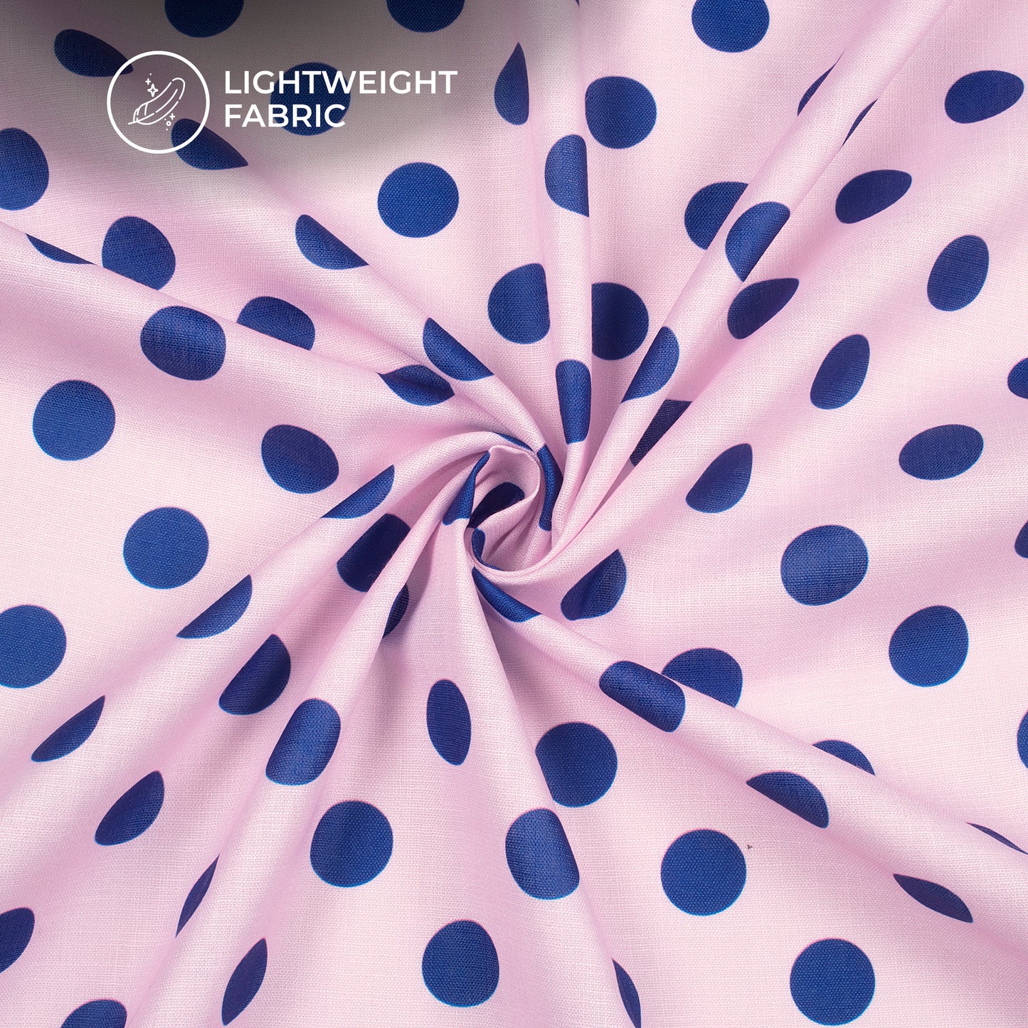 Dark Blue Polka Dots on Pastel Pink Digital Print Poly Linen Slub Fabric