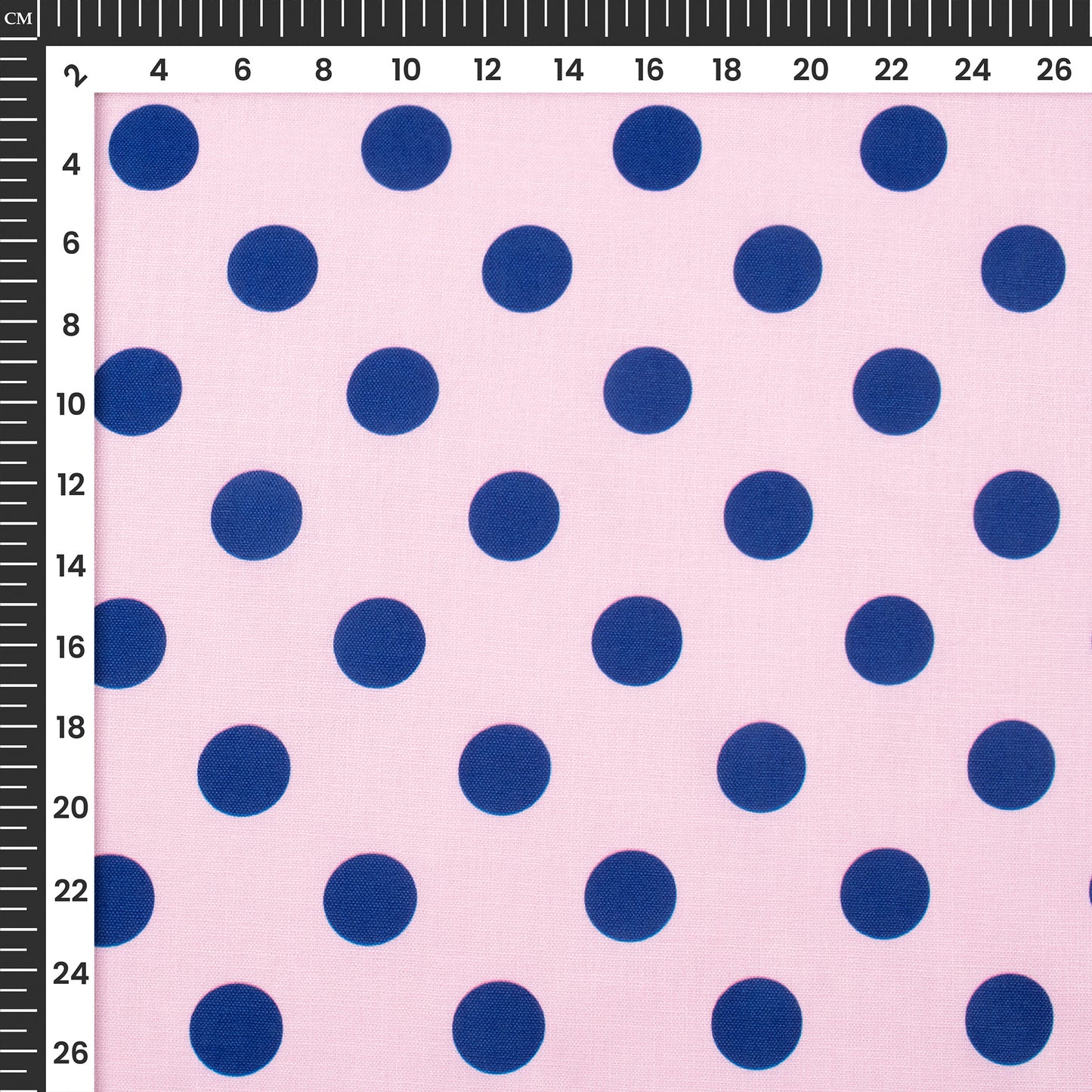 Dark Blue Polka Dots on Pastel Pink Digital Print Poly Linen Slub Fabric