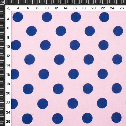 Dark Blue Polka Dots on Pastel Pink Digital Print Poly Linen Slub Fabric