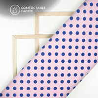 Dark Blue Polka Dots on Pastel Pink Digital Print Poly Linen Slub Fabric