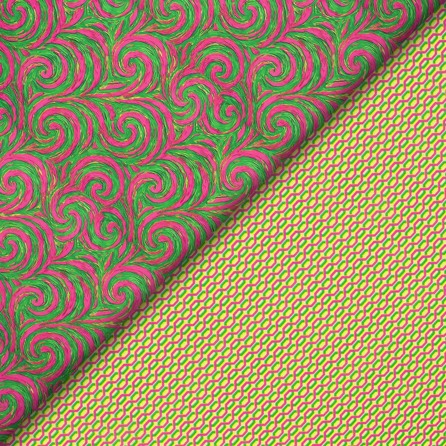 Seamless Geometric Digital Print Poly Linen Slub Fabric