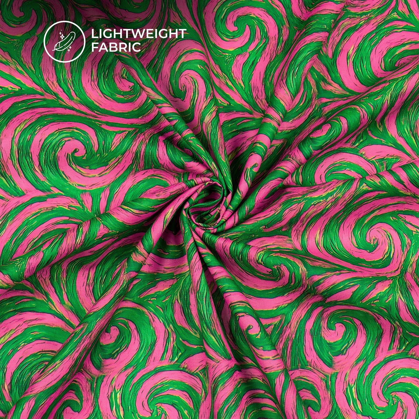 Magenta Pink And Forest Green Warp Abstract Digital Print Poly Linen Slub Fabric
