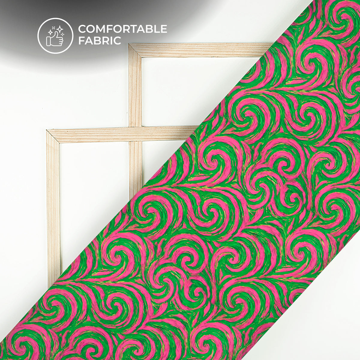 Magenta Pink And Forest Green Warp Abstract Digital Print Poly Linen Slub Fabric