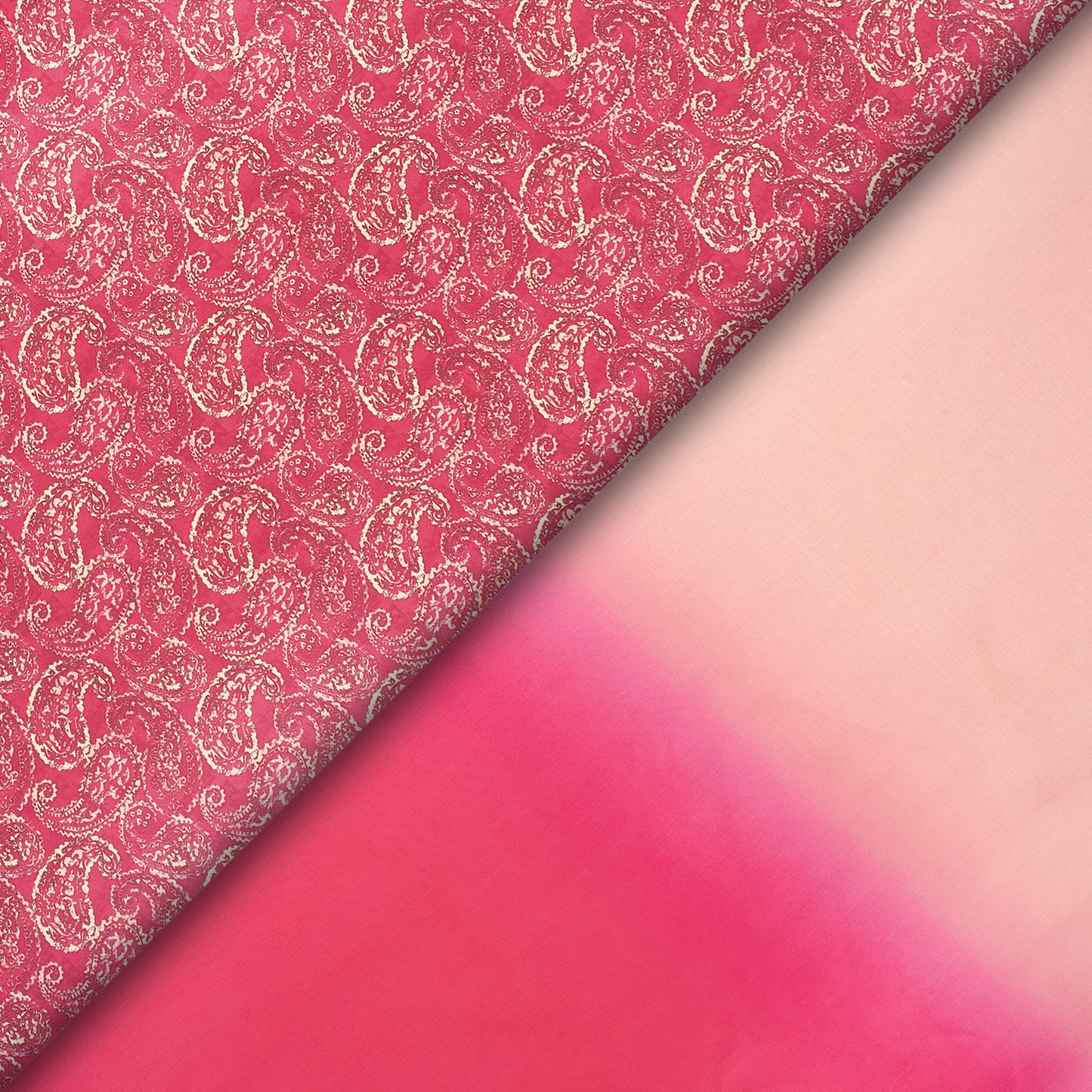 Magenta Pink Paisley Digital Print Poly Linen Slub Fabric