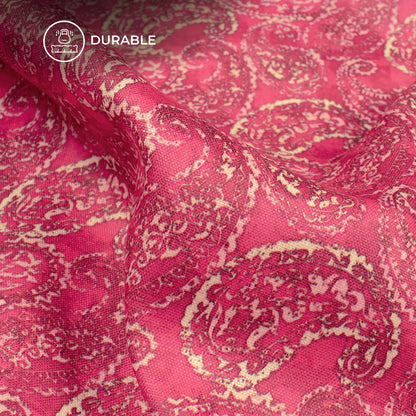 Magenta Pink Paisley Digital Print Poly Linen Slub Fabric