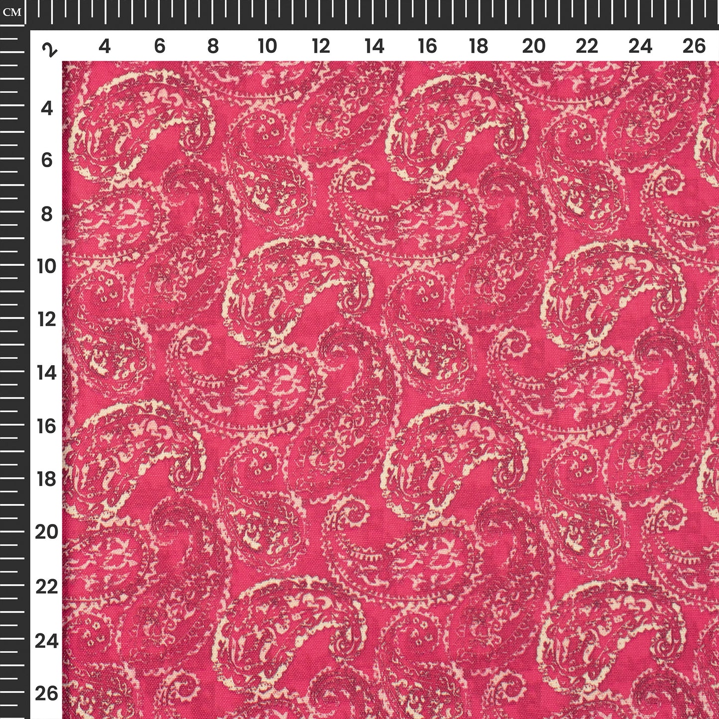 Magenta Pink Paisley Digital Print Poly Linen Slub Fabric