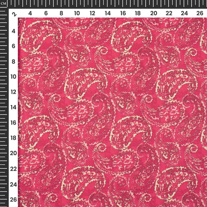 Magenta Pink Paisley Digital Print Poly Linen Slub Fabric