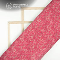 Magenta Pink Paisley Digital Print Poly Linen Slub Fabric