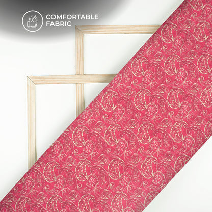 Magenta Pink Paisley Digital Print Poly Linen Slub Fabric