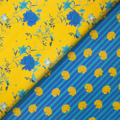 Thousand Flowers On Stripes Pattern Digital Print Poly Linen Slub Fabric