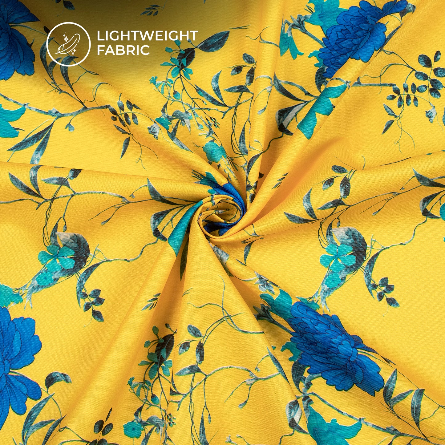 Attractive Indigo Floral Digital Print Poly Linen Slub Fabric