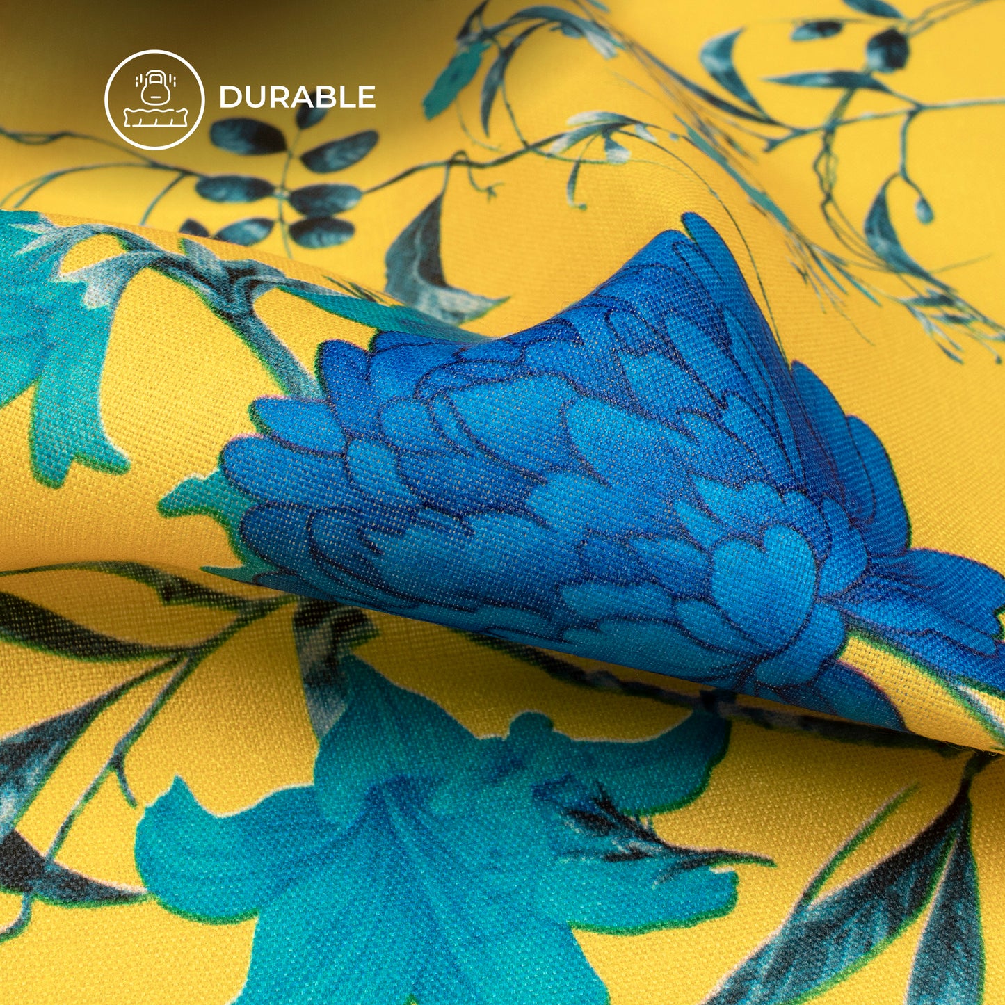 Attractive Indigo Floral Digital Print Poly Linen Slub Fabric