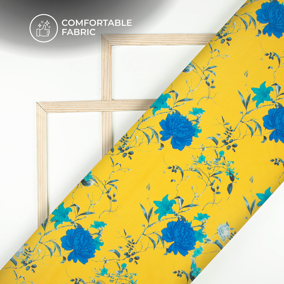 Attractive Indigo Floral Digital Print Poly Linen Slub Fabric