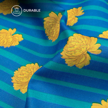 Thousand Flowers On Stripes Pattern Digital Print Poly Linen Slub Fabric