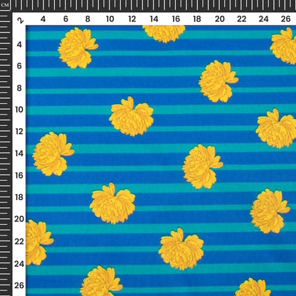 Thousand Flowers On Stripes Pattern Digital Print Poly Linen Slub Fabric