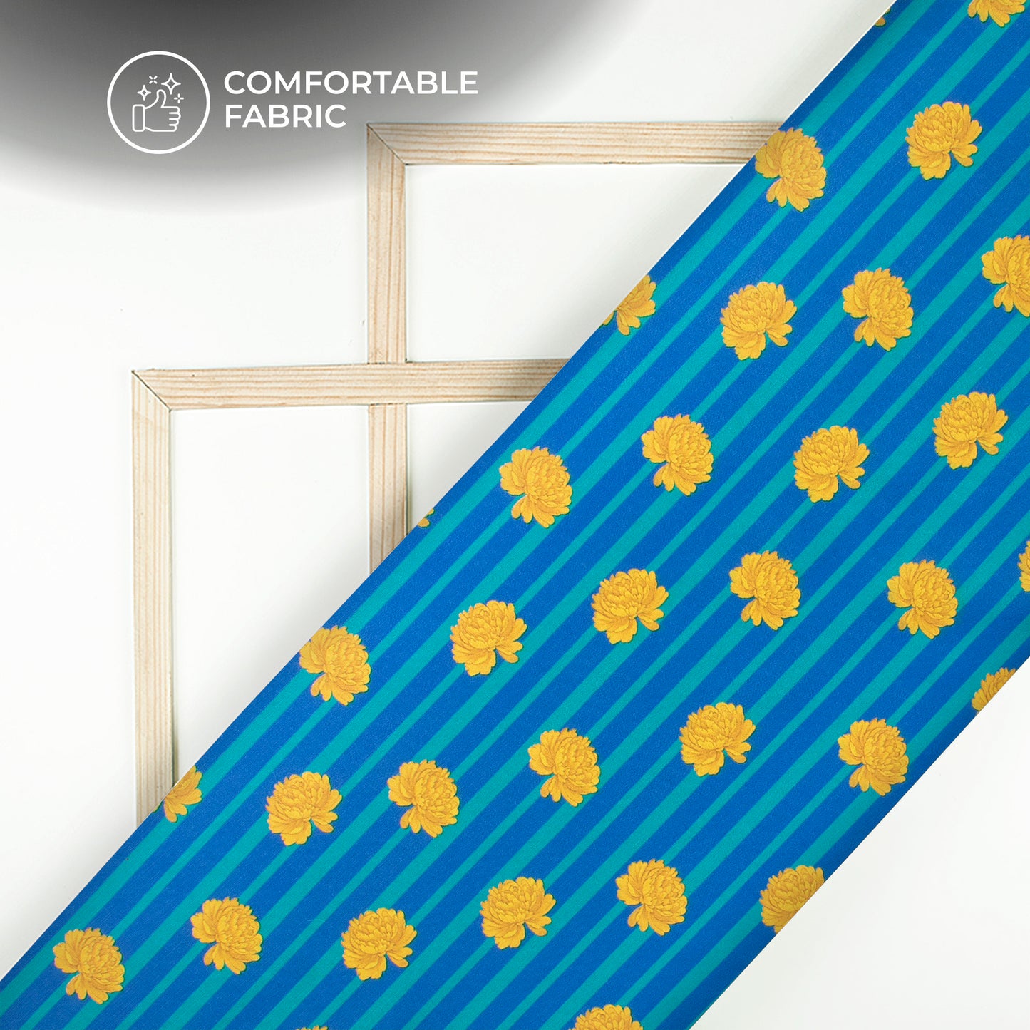 Thousand Flowers On Stripes Pattern Digital Print Poly Linen Slub Fabric