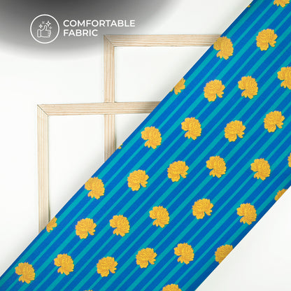 Thousand Flowers On Stripes Pattern Digital Print Poly Linen Slub Fabric