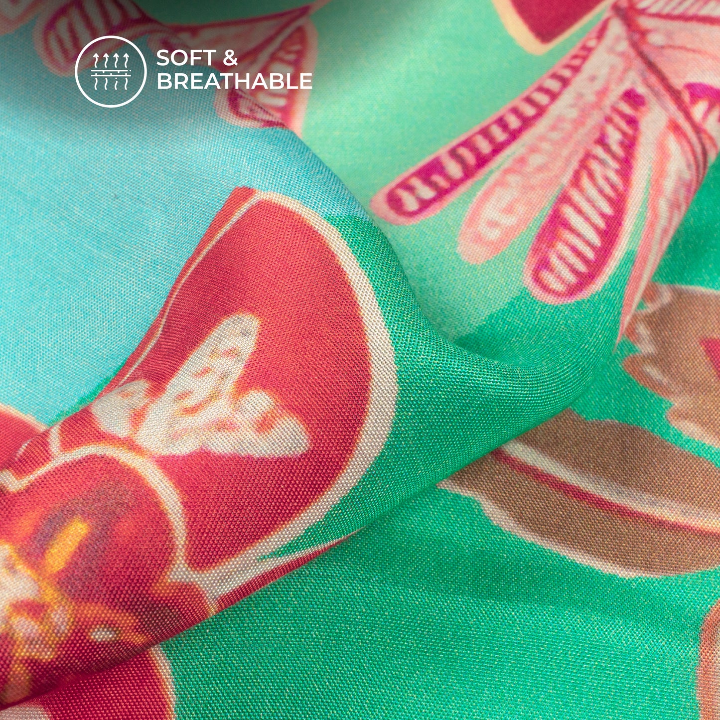 Vintage Aqua Floral Digital Print Viscose Muslin Fabric