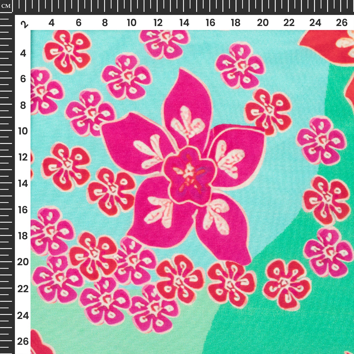 Vintage Aqua Floral Digital Print Viscose Muslin Fabric