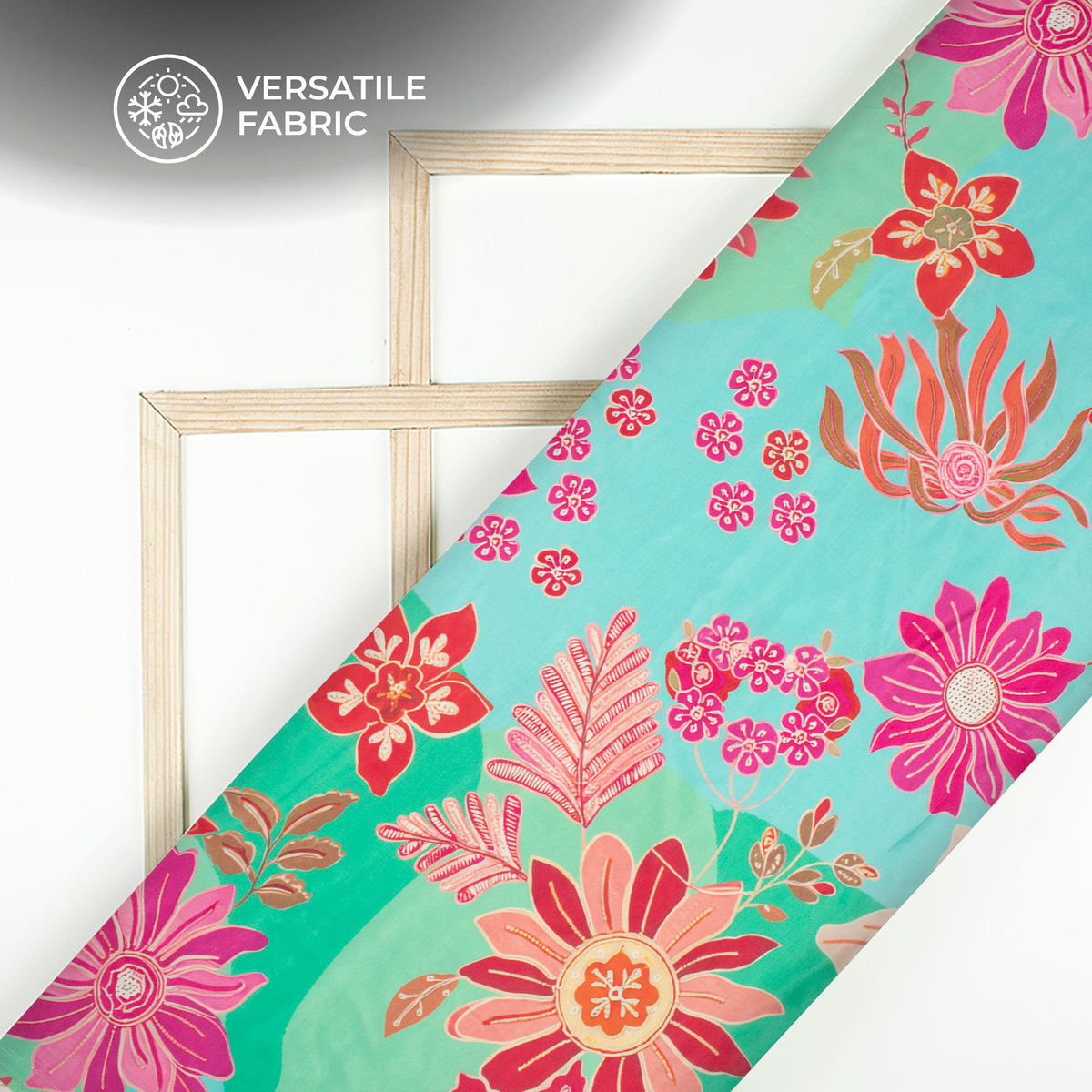 Vintage Aqua Floral Digital Print Viscose Muslin Fabric