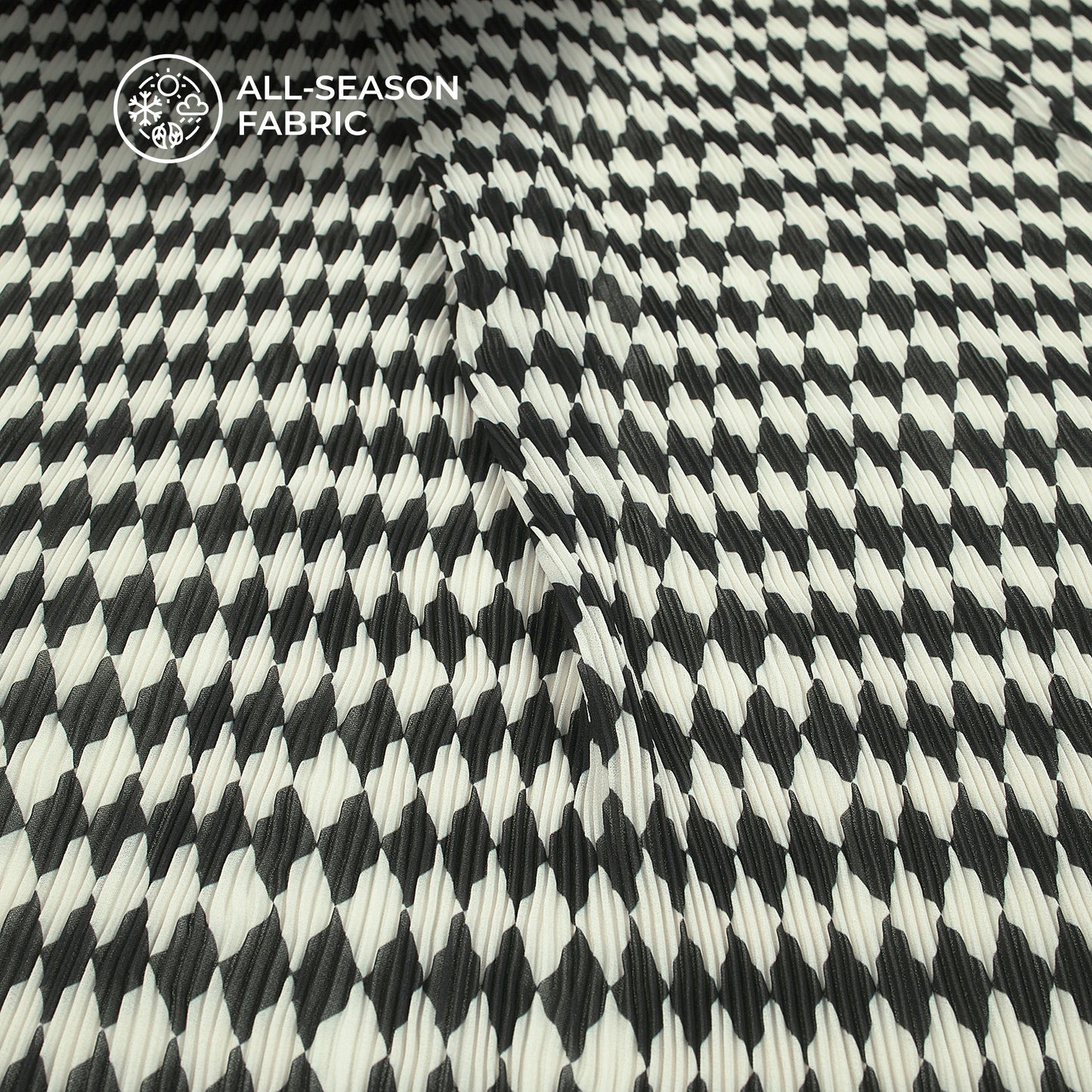 Geometric Black Digital Print Lightweight Pleated Georgette Fabric