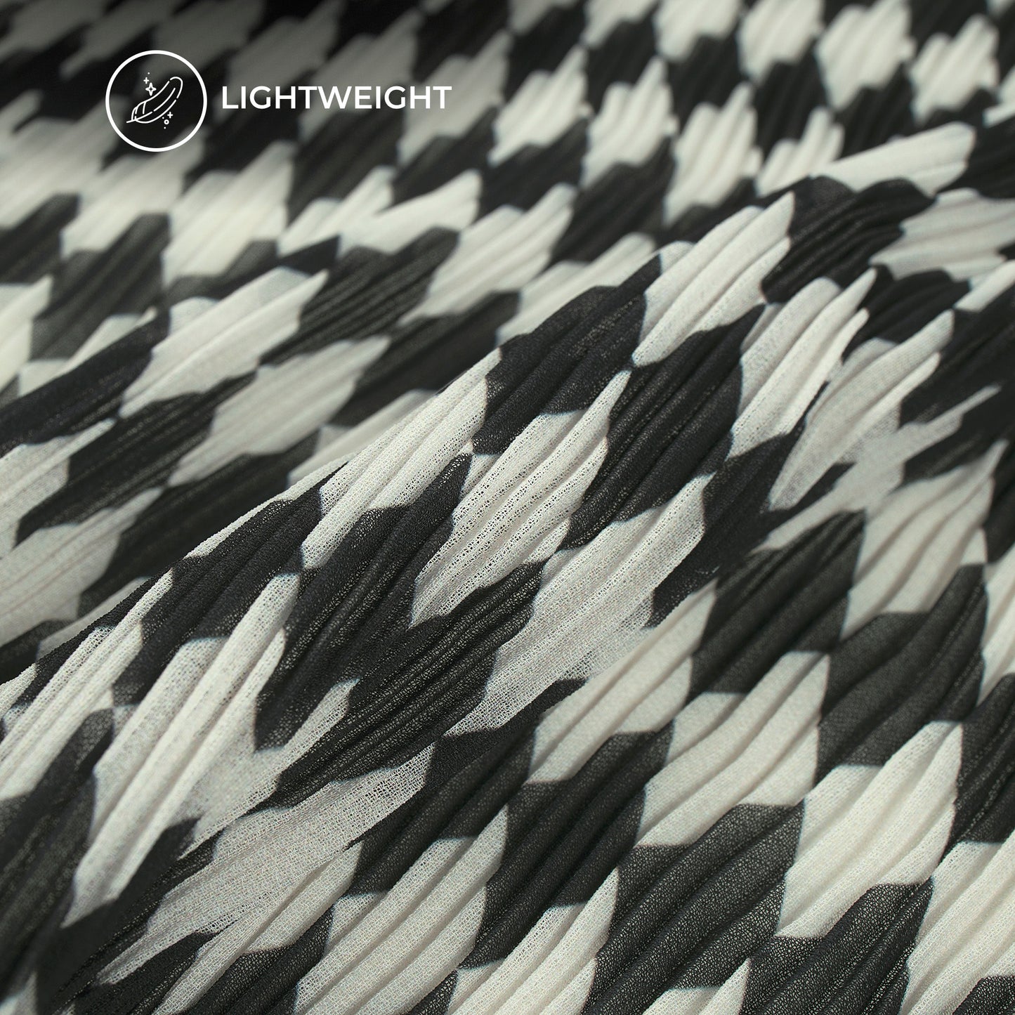 Geometric Black Digital Print Lightweight Pleated Georgette Fabric