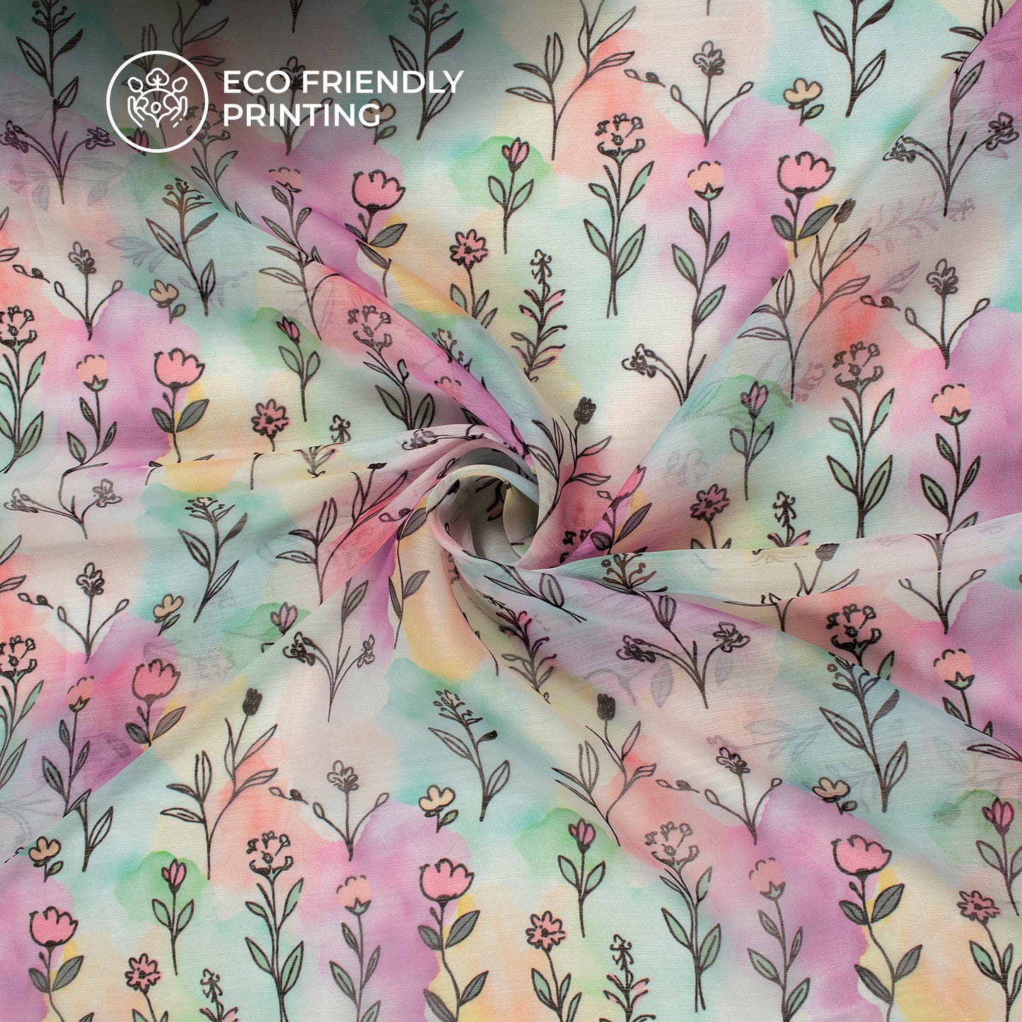 Watercolor Pattern Floral Design Digital Print Poly Chiffon Fabric