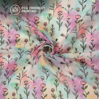 Watercolor Pattern Floral Design Digital Print Poly Chiffon Fabric